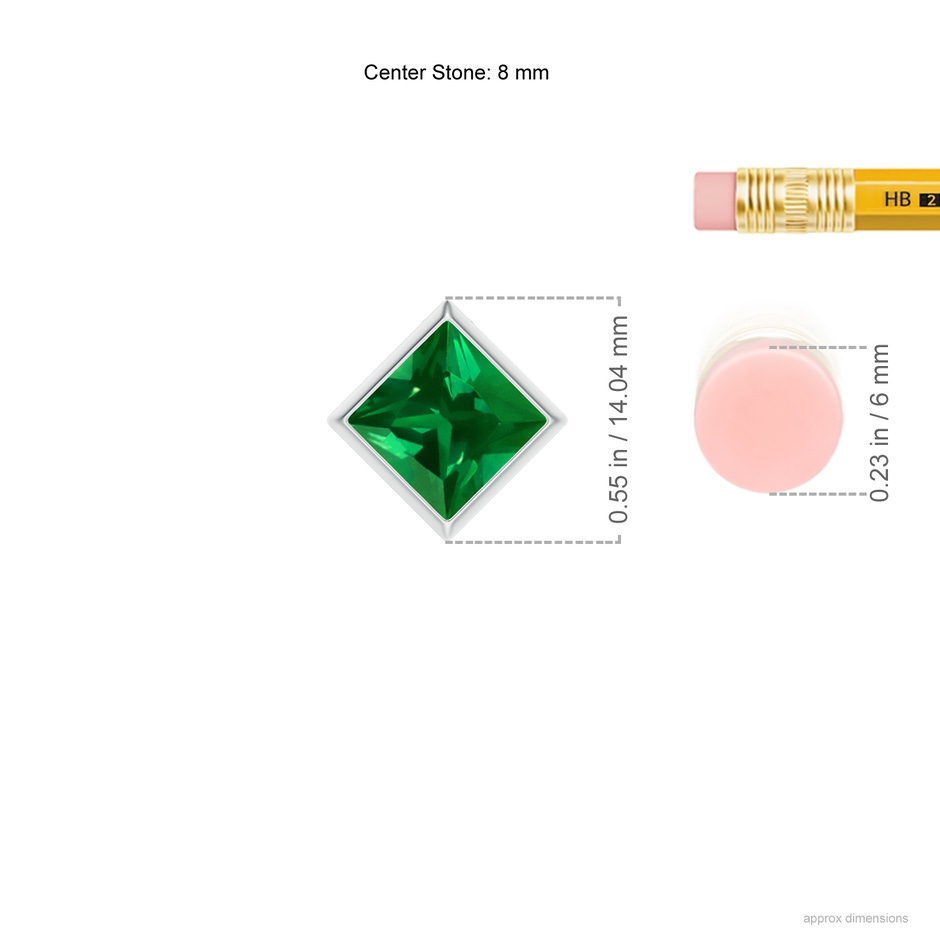 8mm Labgrown Bezel-Set Square Lab-Grown Emerald Solitaire Pendant in White Gold ruler