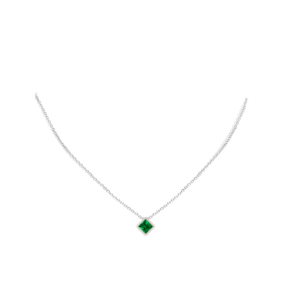 8mm Labgrown Bezel-Set Square Lab-Grown Emerald Solitaire Pendant in White Gold pen