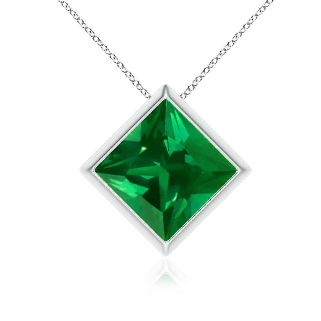 9mm Labgrown Bezel-Set Square Lab-Grown Emerald Solitaire Pendant in White Gold