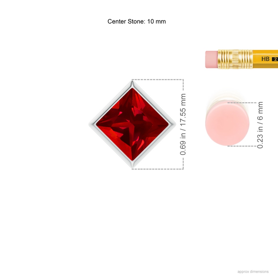 10mm Labgrown Bezel-Set Square Lab-Grown Ruby Solitaire Pendant in P950 Platinum ruler