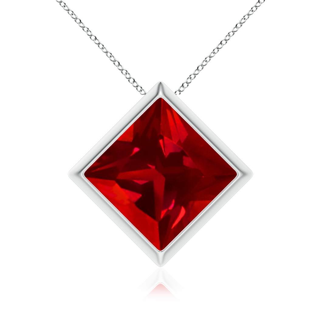 10mm Labgrown Bezel-Set Square Lab-Grown Ruby Solitaire Pendant in White Gold