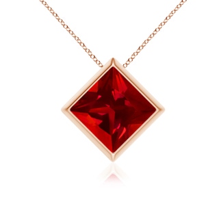 8mm Labgrown Bezel-Set Square Lab-Grown Ruby Solitaire Pendant in 10K Rose Gold