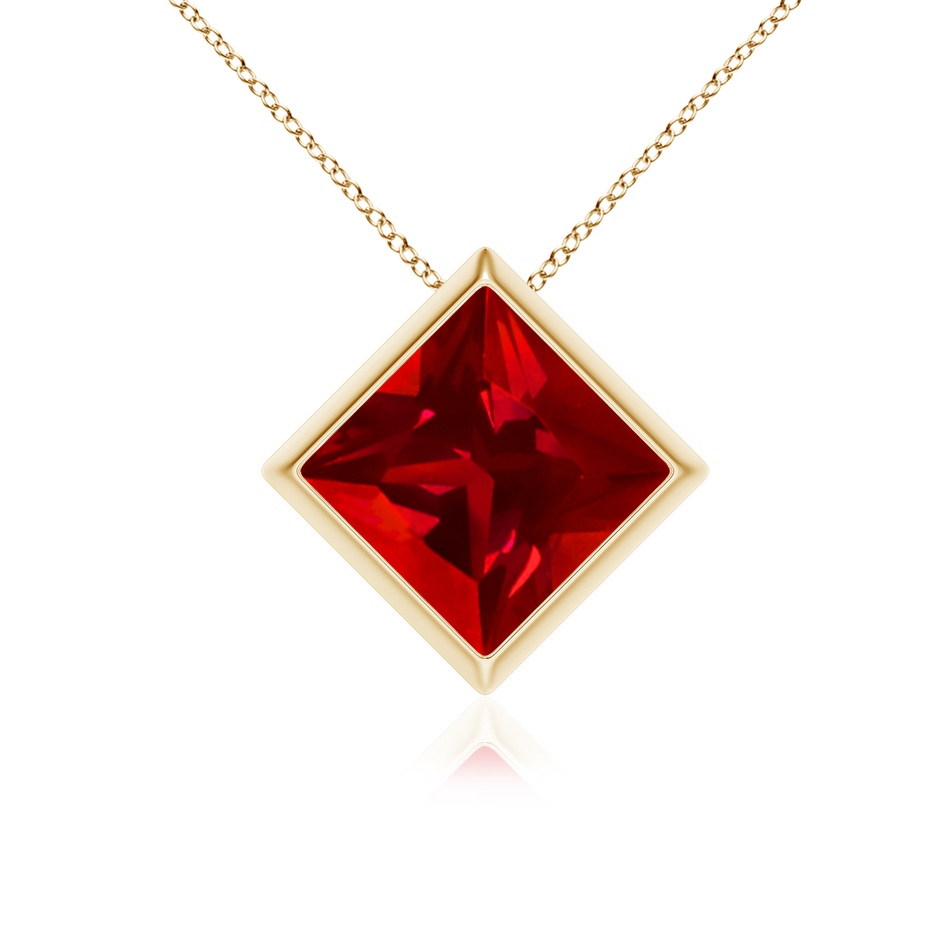 8mm Labgrown Bezel-Set Square Lab-Grown Ruby Solitaire Pendant in Yellow Gold 