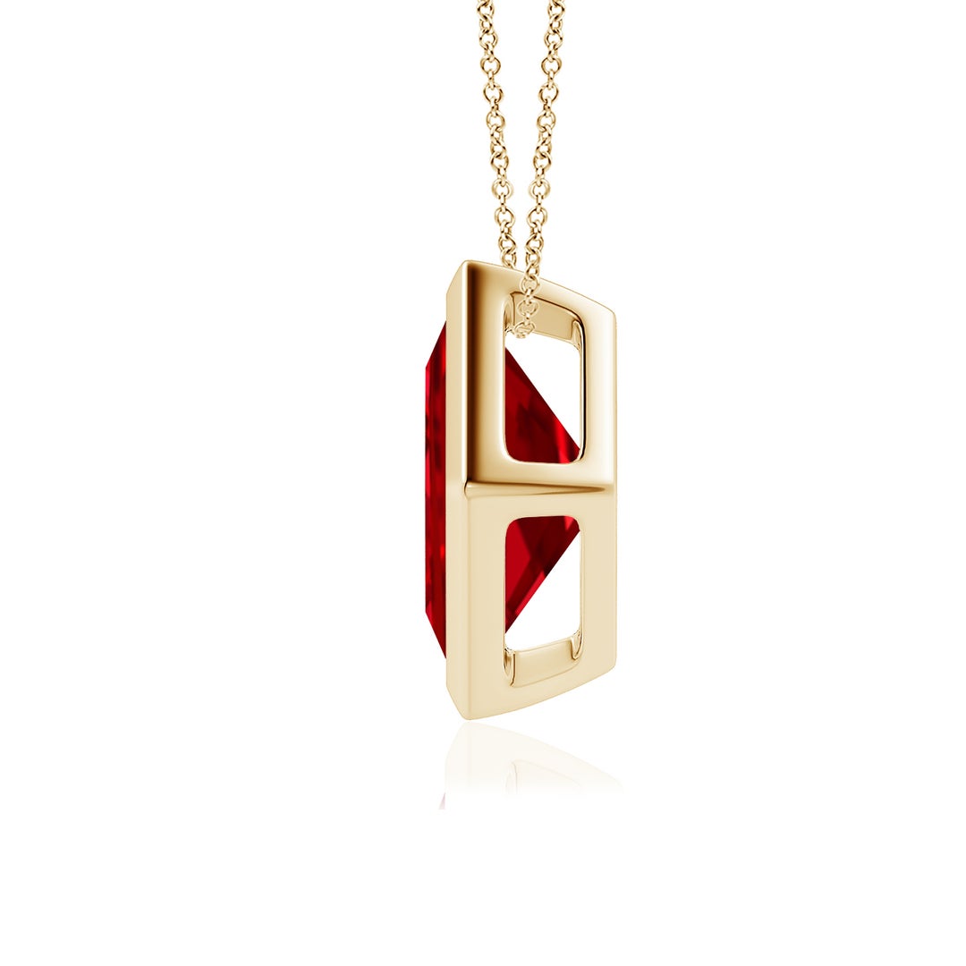 8mm Labgrown Bezel-Set Square Lab-Grown Ruby Solitaire Pendant in Yellow Gold - side 3