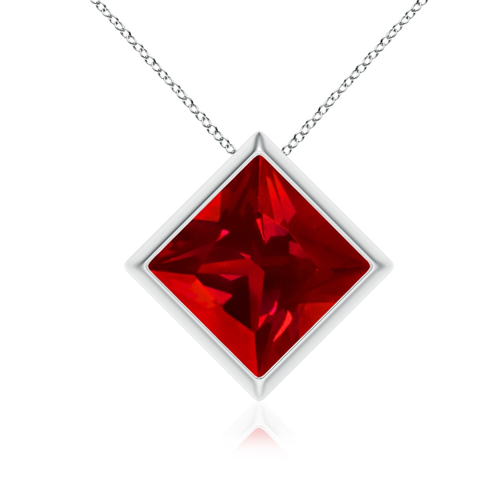 9mm Labgrown Bezel-Set Square Lab-Grown Ruby Solitaire Pendant in White Gold