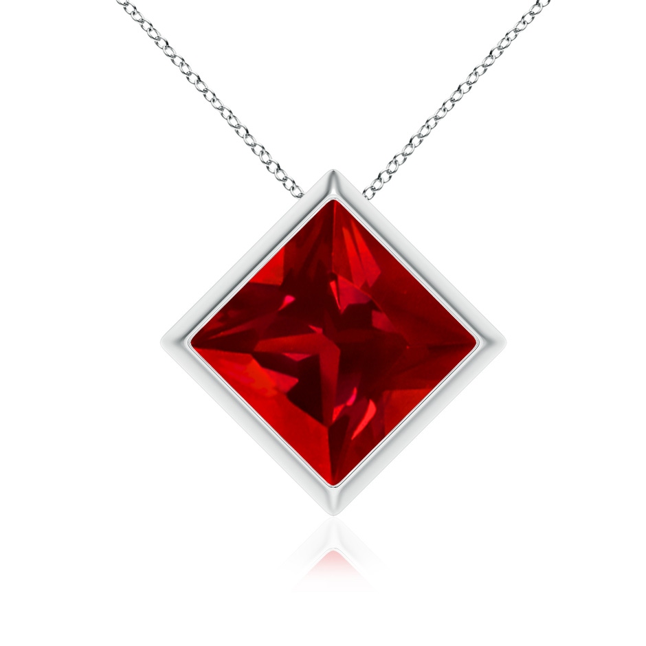 9mm Labgrown Bezel-Set Square Lab-Grown Ruby Solitaire Pendant in White Gold 