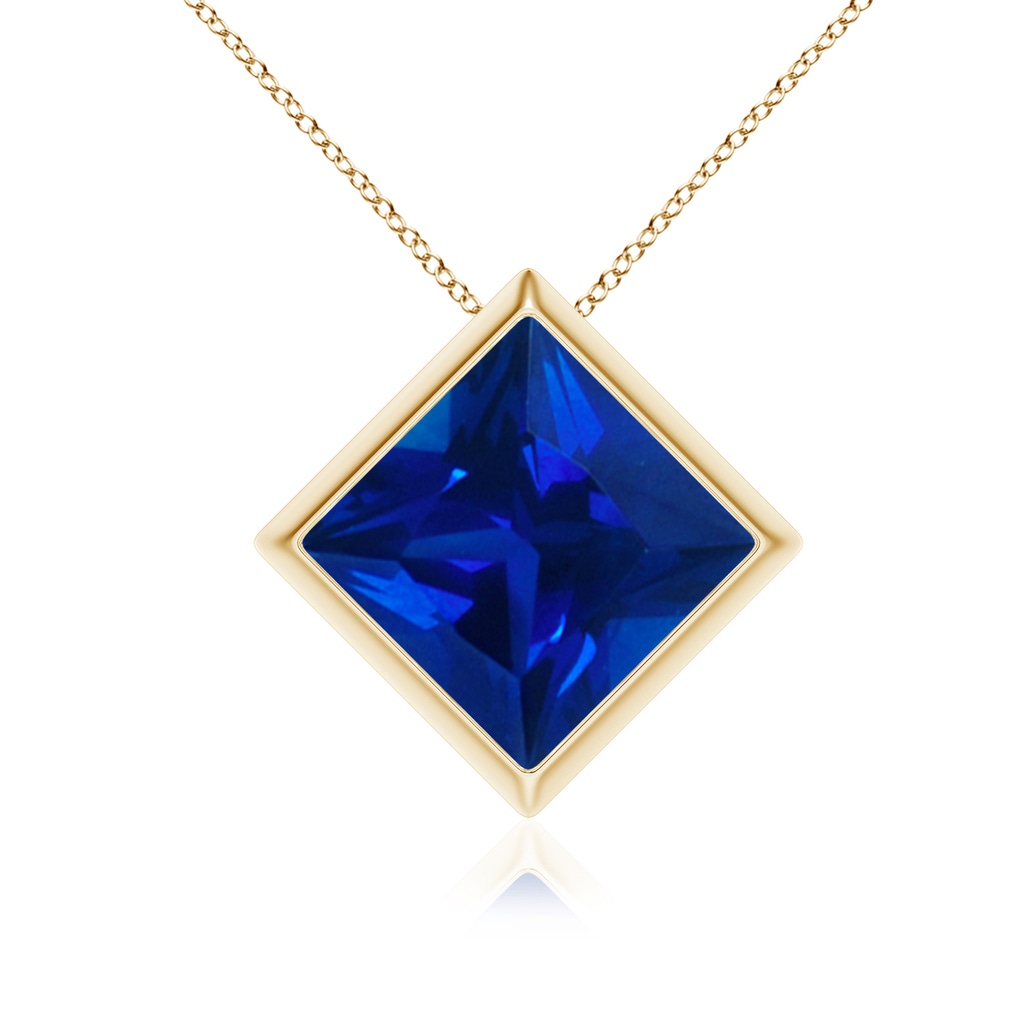 9mm Labgrown Bezel-Set Square Lab-Grown Blue Sapphire Solitaire Pendant in Yellow Gold