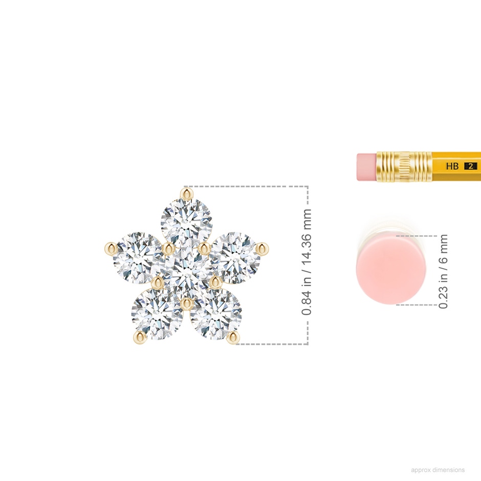 4.5mm FGVS Round Lab-Grown Diamond Floral Cluster Pendant in Yellow Gold ruler
