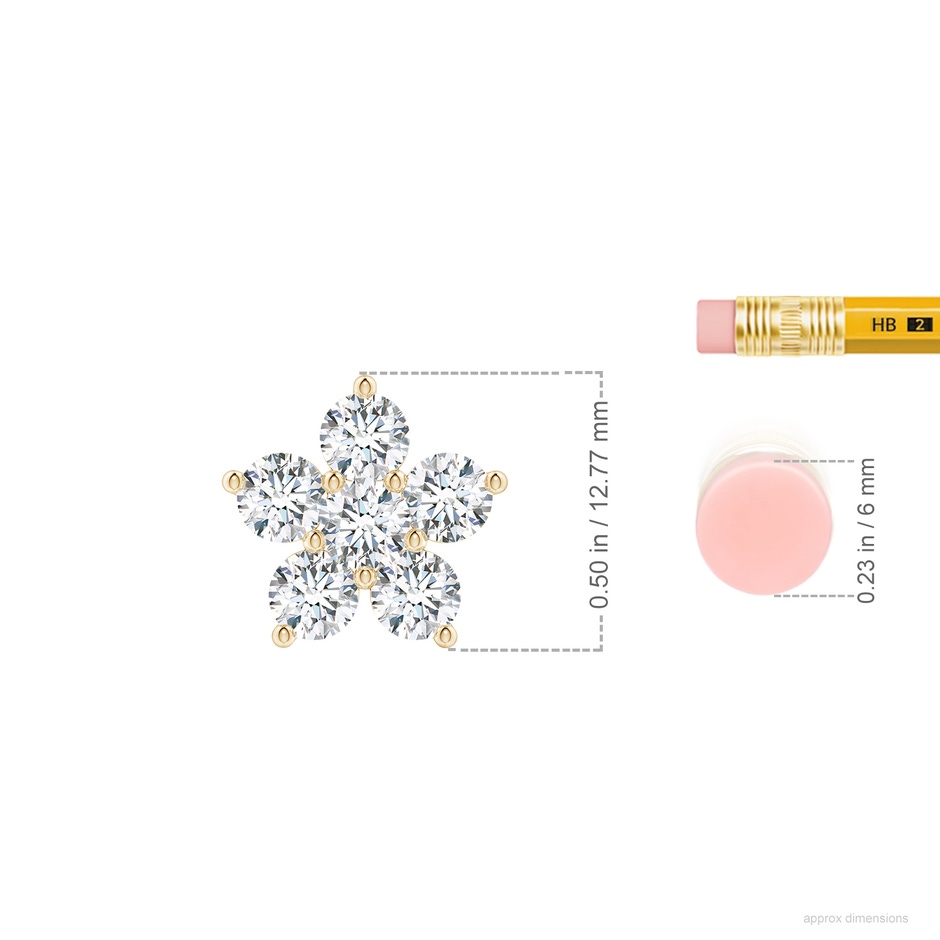4mm FGVS Round Lab-Grown Diamond Floral Clustre Pendant in 9K Yellow Gold ruler