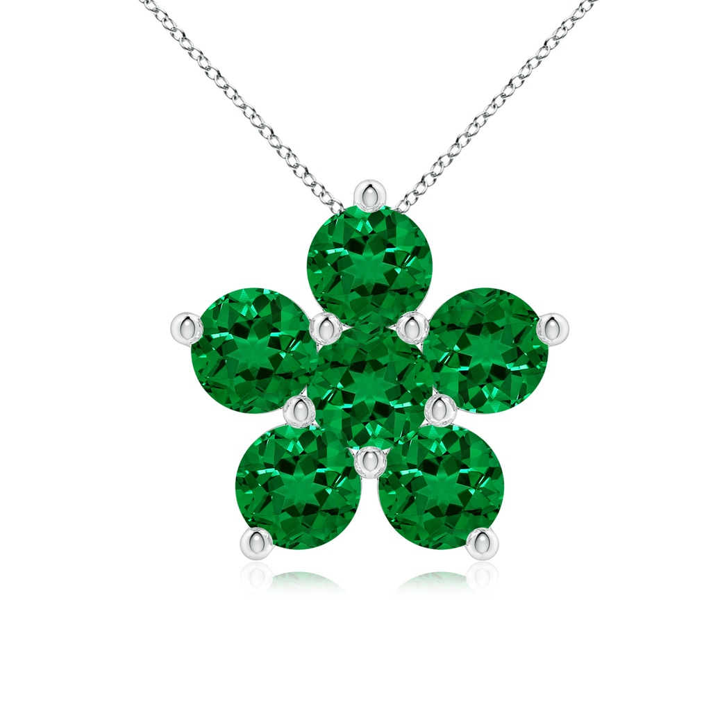4.5mm Labgrown Round Lab-Grown Emerald Floral Clustre Pendant in White Gold