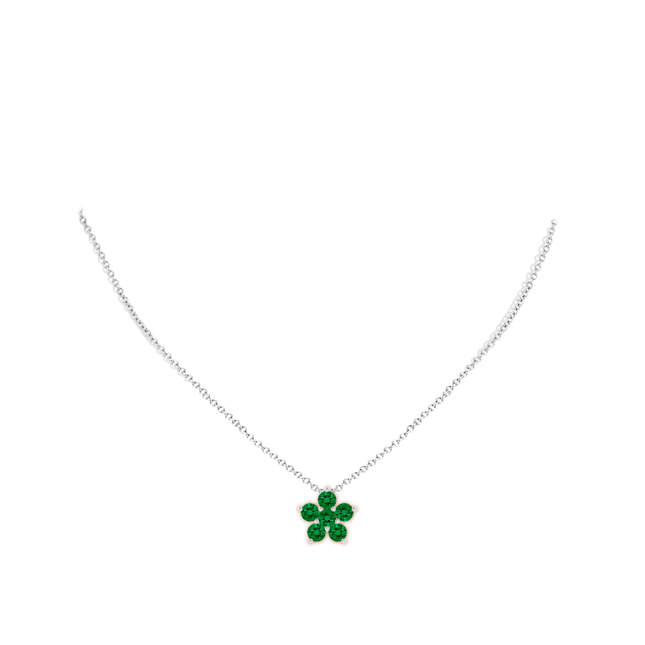 4.5mm Labgrown Round Lab-Grown Emerald Floral Clustre Pendant in White Gold pen