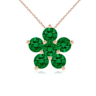 4mm Labgrown Round Lab-Grown Emerald Floral Clustre Pendant in Rose Gold