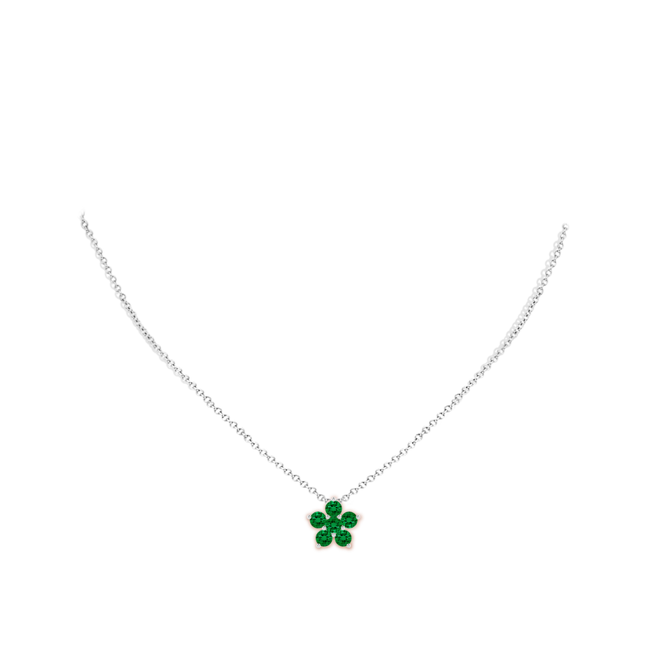 4mm Labgrown Round Lab-Grown Emerald Floral Clustre Pendant in White Gold pen