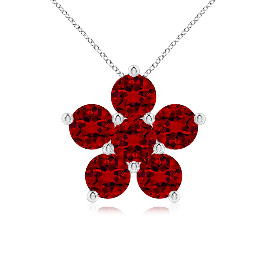 4.5mm Labgrown Round Lab-Grown Ruby Floral Clustre Pendant in White Gold