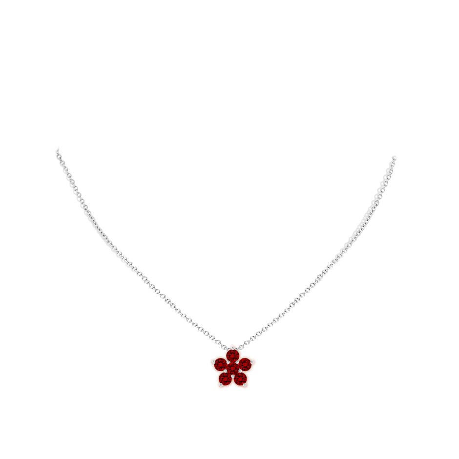 4.5mm Labgrown Round Lab-Grown Ruby Floral Clustre Pendant in White Gold pen