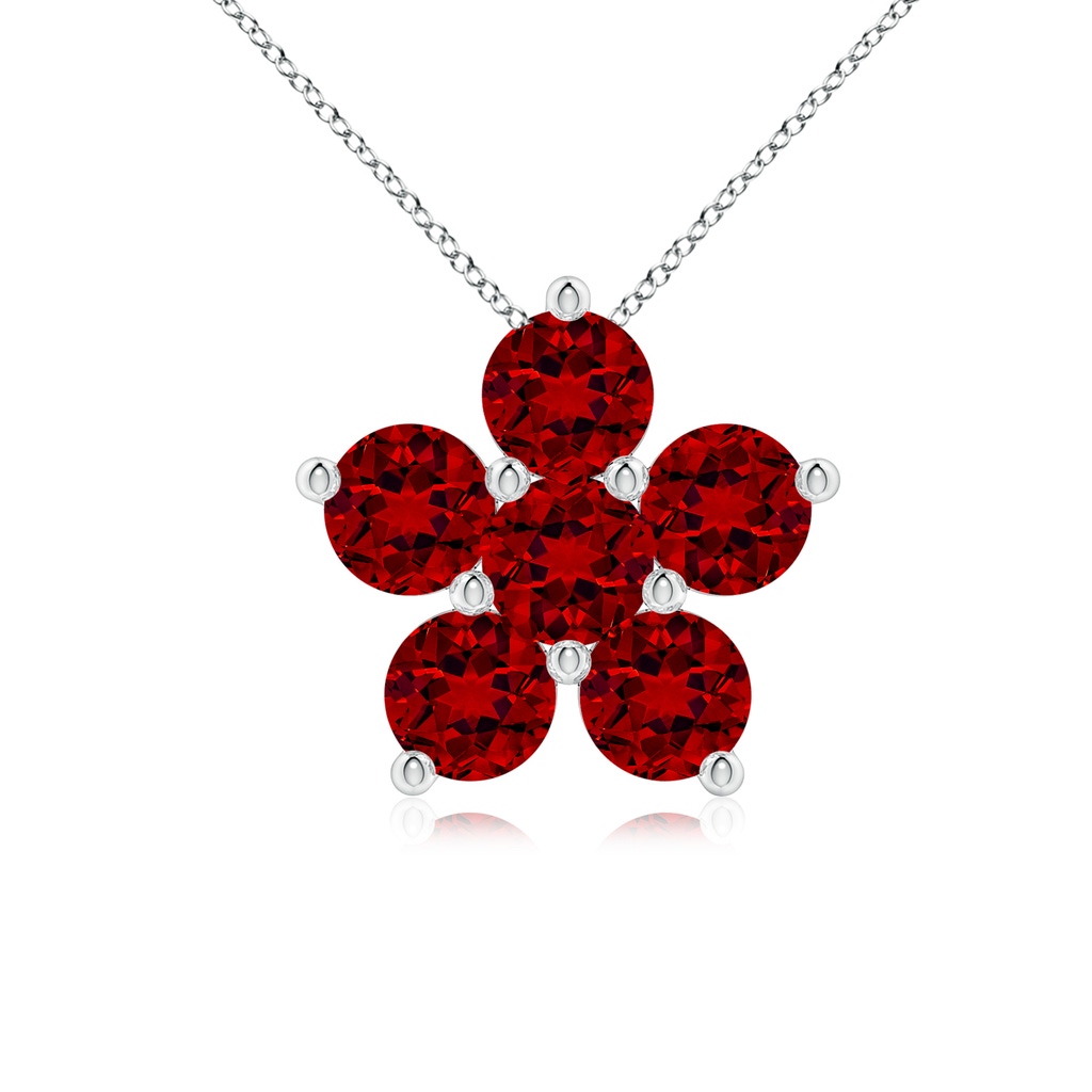 4mm Labgrown Round Lab-Grown Ruby Floral Cluster Pendant in P950 Platinum