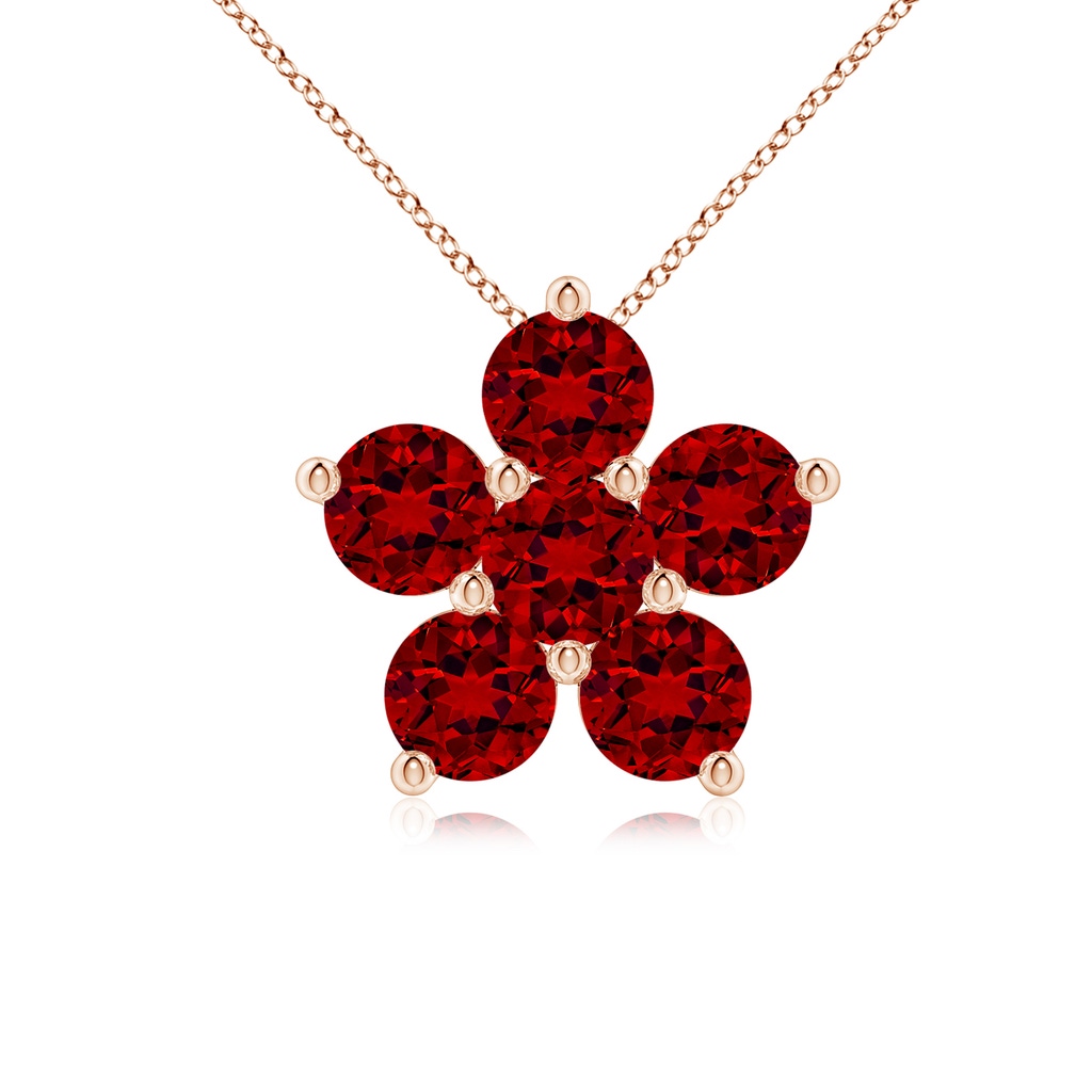 4mm Labgrown Round Lab-Grown Ruby Floral Cluster Pendant in Rose Gold