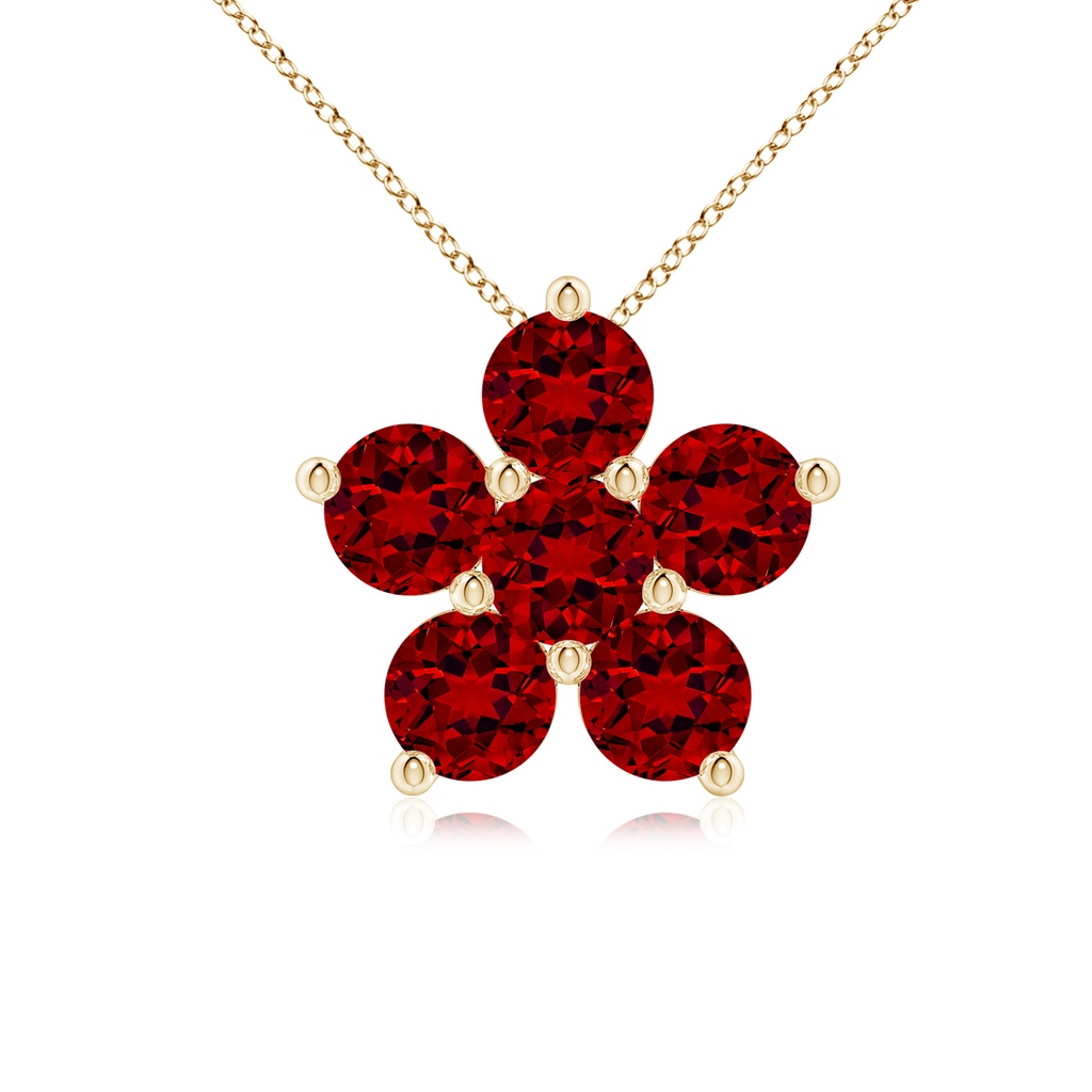 4mm Labgrown Round Lab-Grown Ruby Floral Cluster Pendant in Yellow Gold