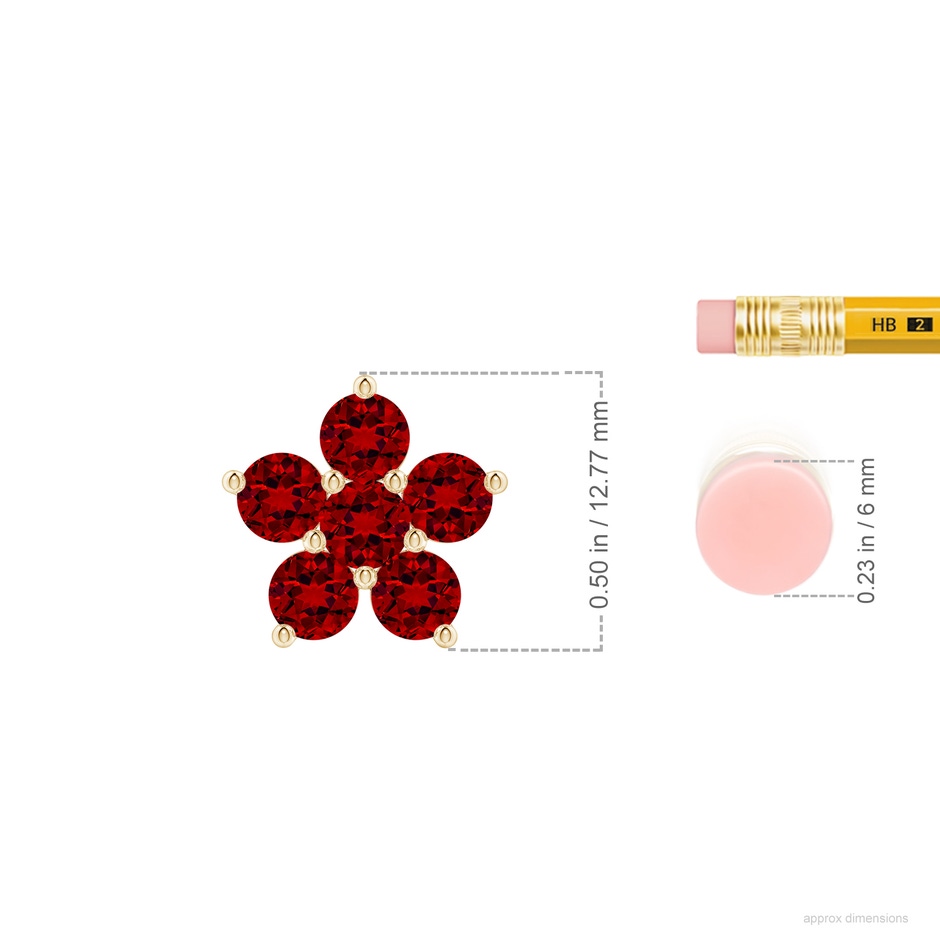 4mm Labgrown Round Lab-Grown Ruby Floral Cluster Pendant in Yellow Gold ruler