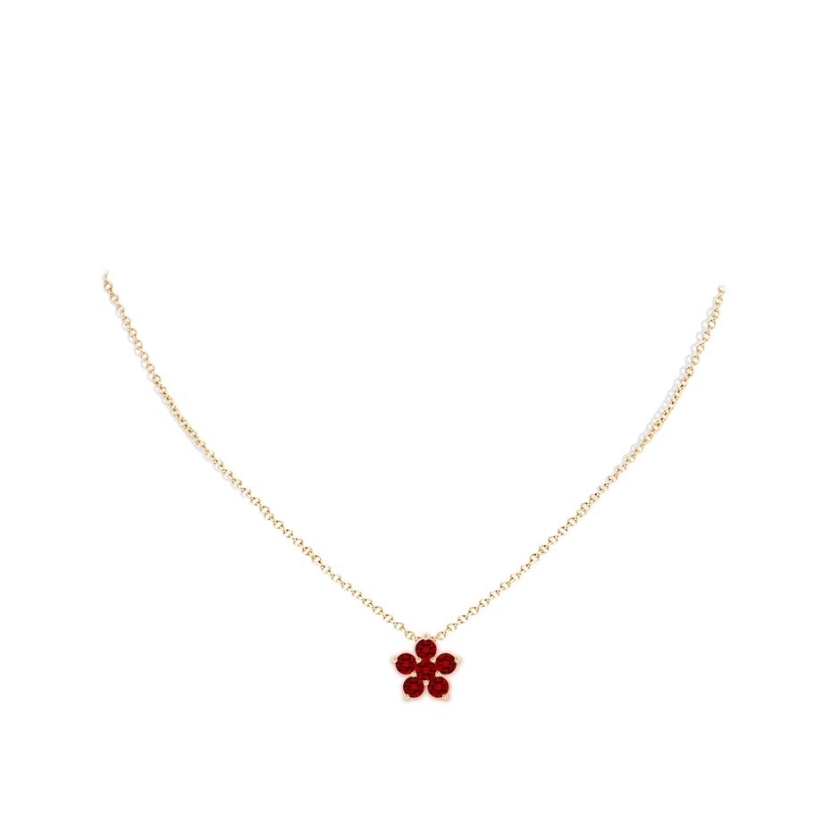 4mm Labgrown Round Lab-Grown Ruby Floral Cluster Pendant in Yellow Gold pen