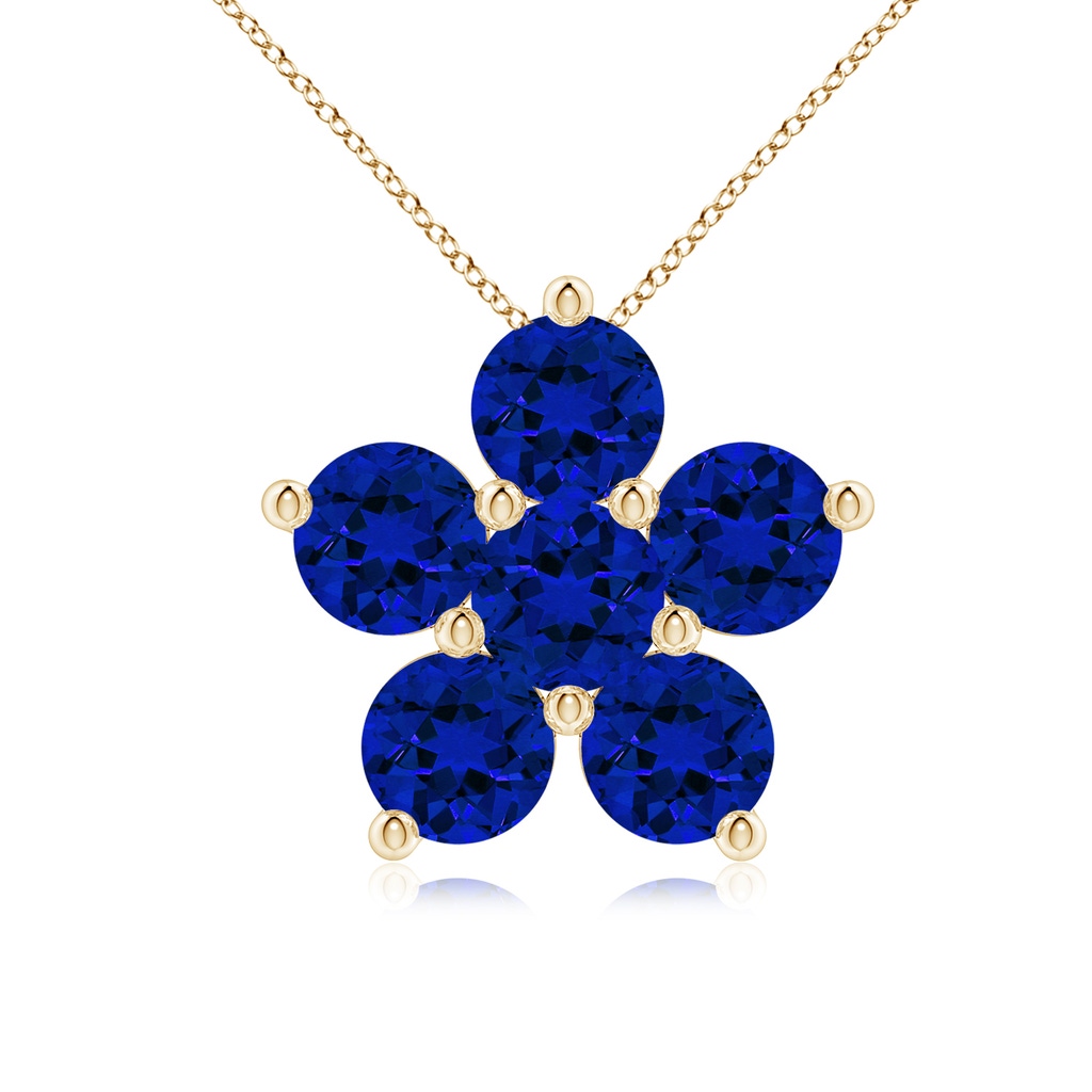 4.5mm Labgrown Round Lab-Grown Blue Sapphire Floral Clustre Pendant in Yellow Gold