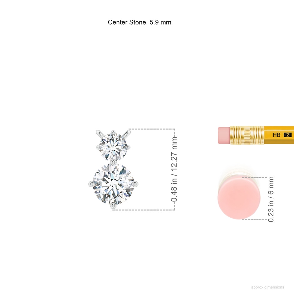 5.9mm FGVS Round Lab-Grown Diamond Two Stone Pendant in 18K White Gold ruler