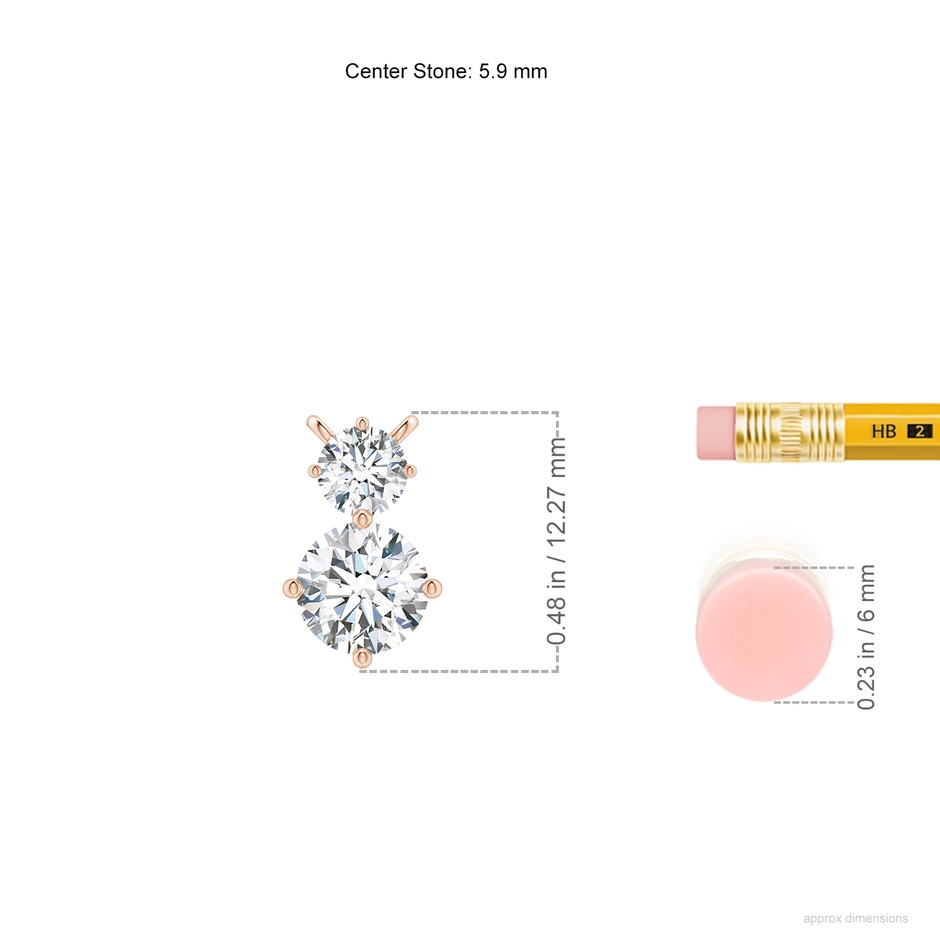 5.9mm FGVS Round Lab-Grown Diamond Two Stone Pendant in Rose Gold ruler