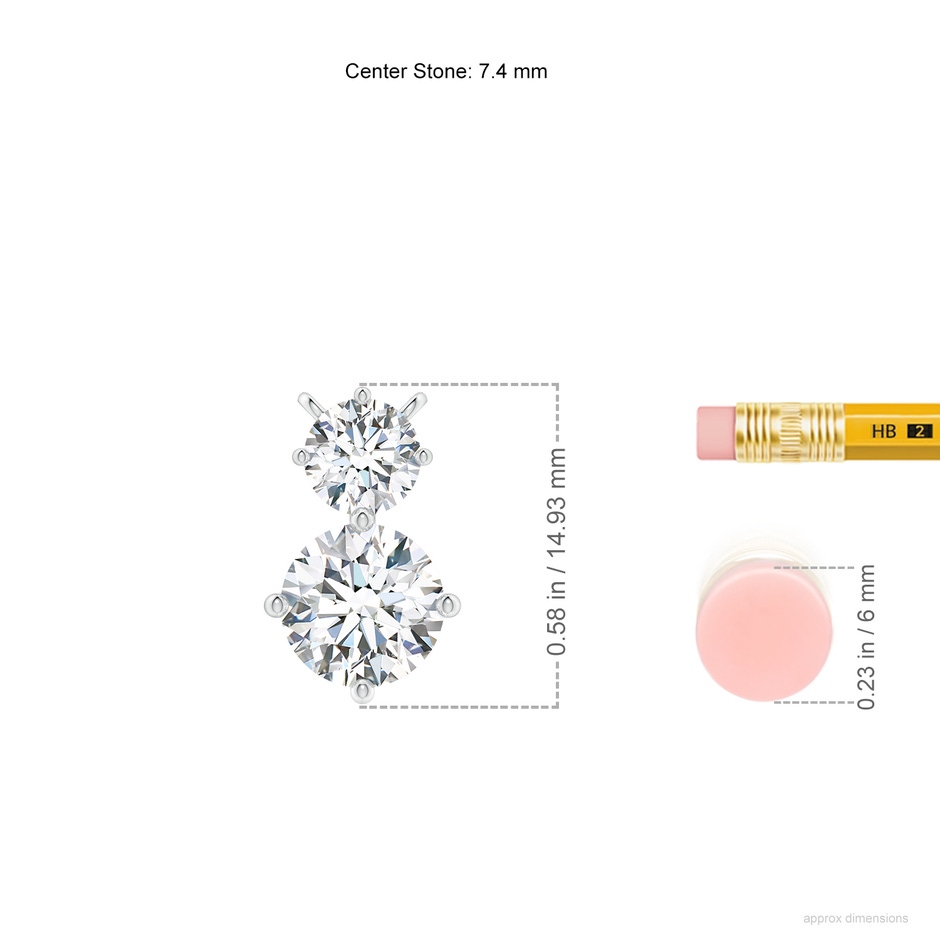 7.4mm FGVS Round Lab-Grown Diamond Two Stone Pendant in White Gold ruler
