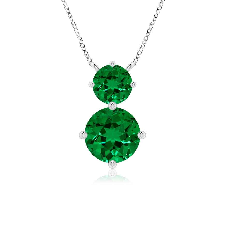 7mm Labgrown Round Lab-Grown Emerald Two Stone Pendant in White Gold 