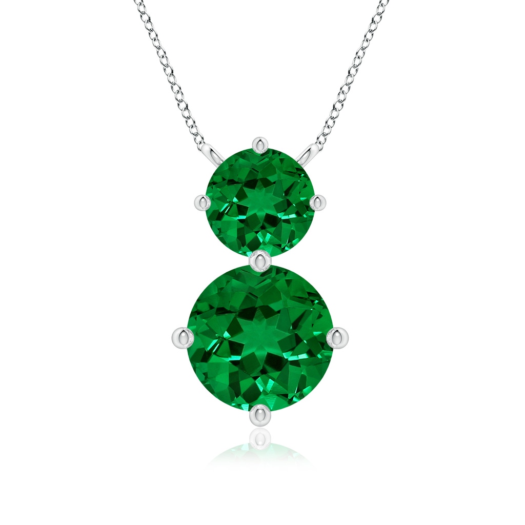 8mm Labgrown Round Lab-Grown Emerald Two Stone Pendant in White Gold