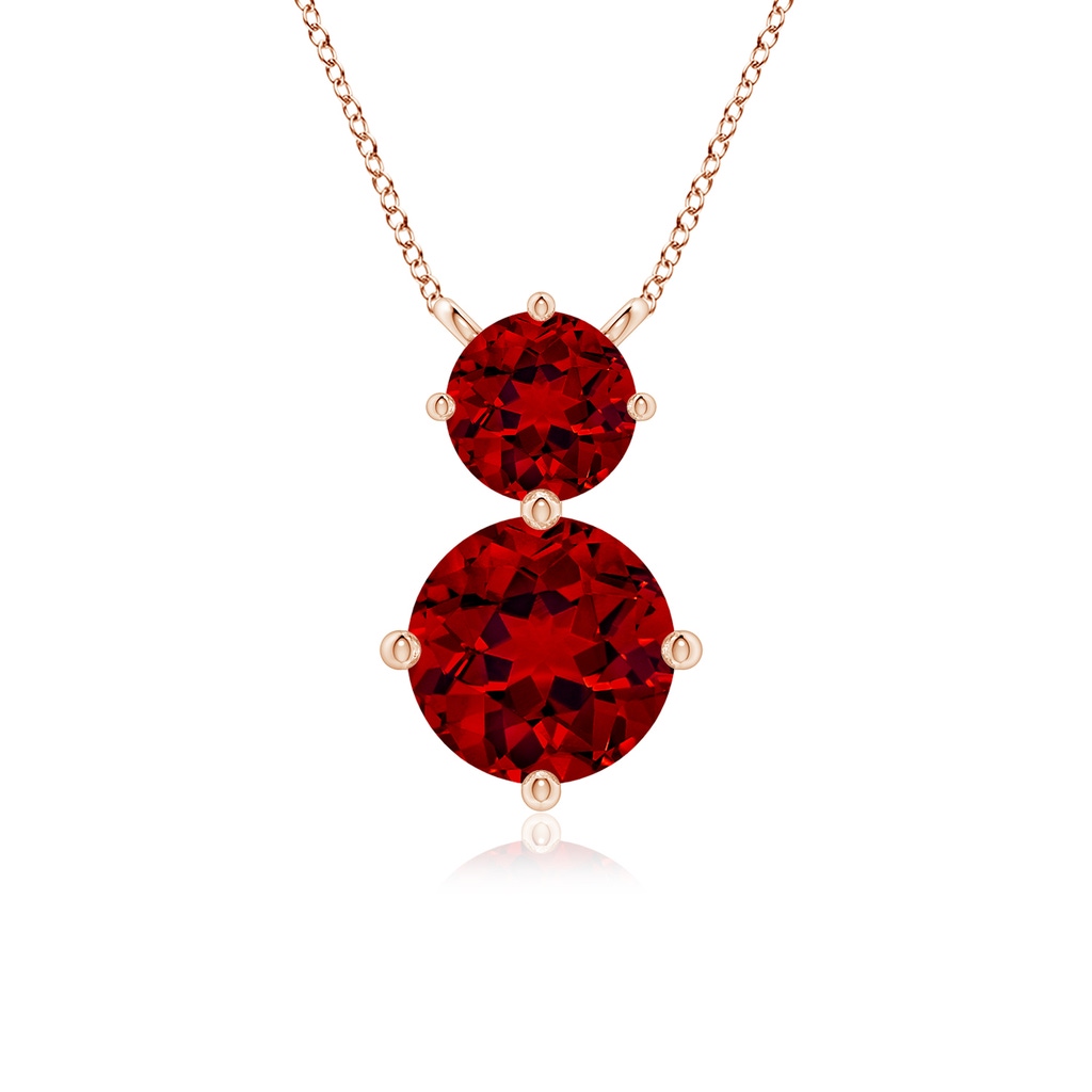 7mm Labgrown Round Lab-Grown Ruby Two Stone Pendant in Rose Gold