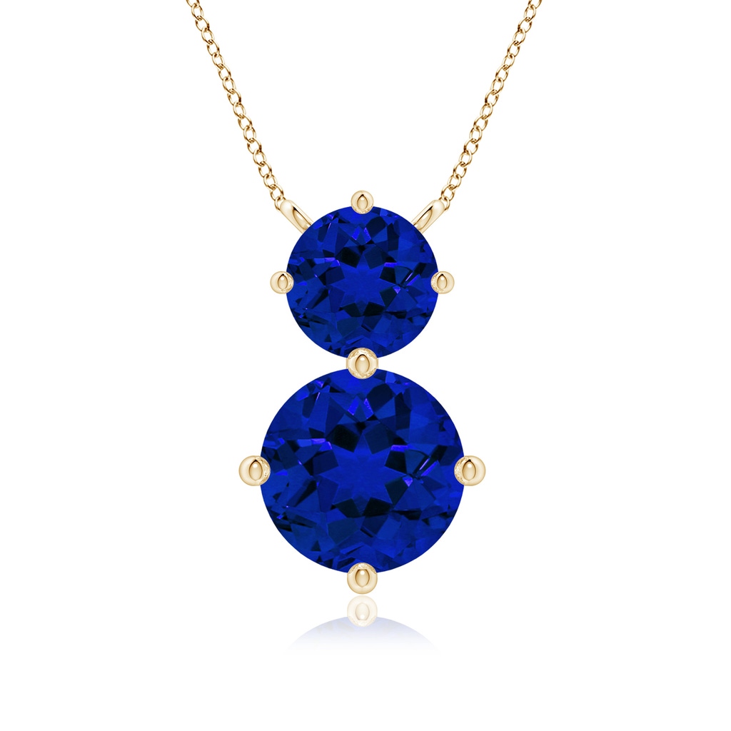 8mm Labgrown Round Lab-Grown Blue Sapphire Two Stone Pendant in Yellow Gold