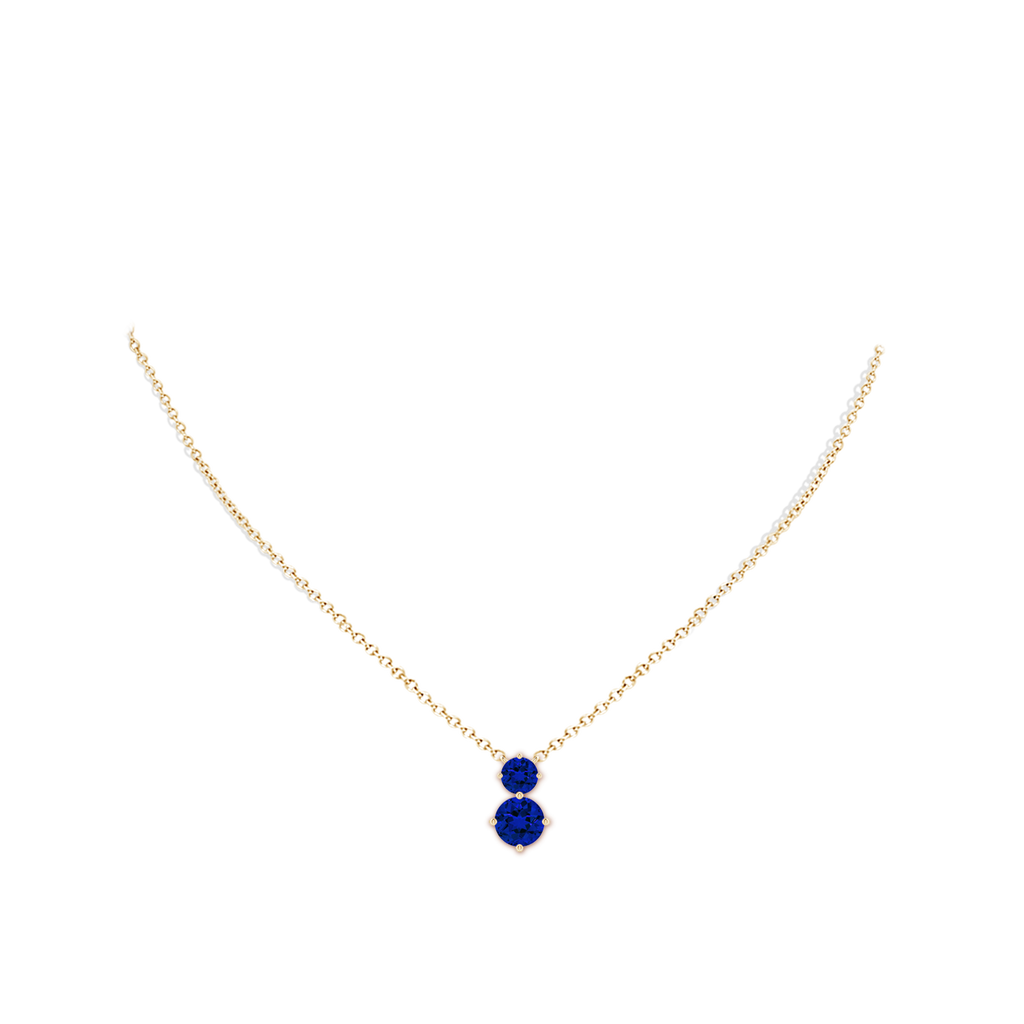 8mm Labgrown Round Lab-Grown Blue Sapphire Two Stone Pendant in Yellow Gold pen
