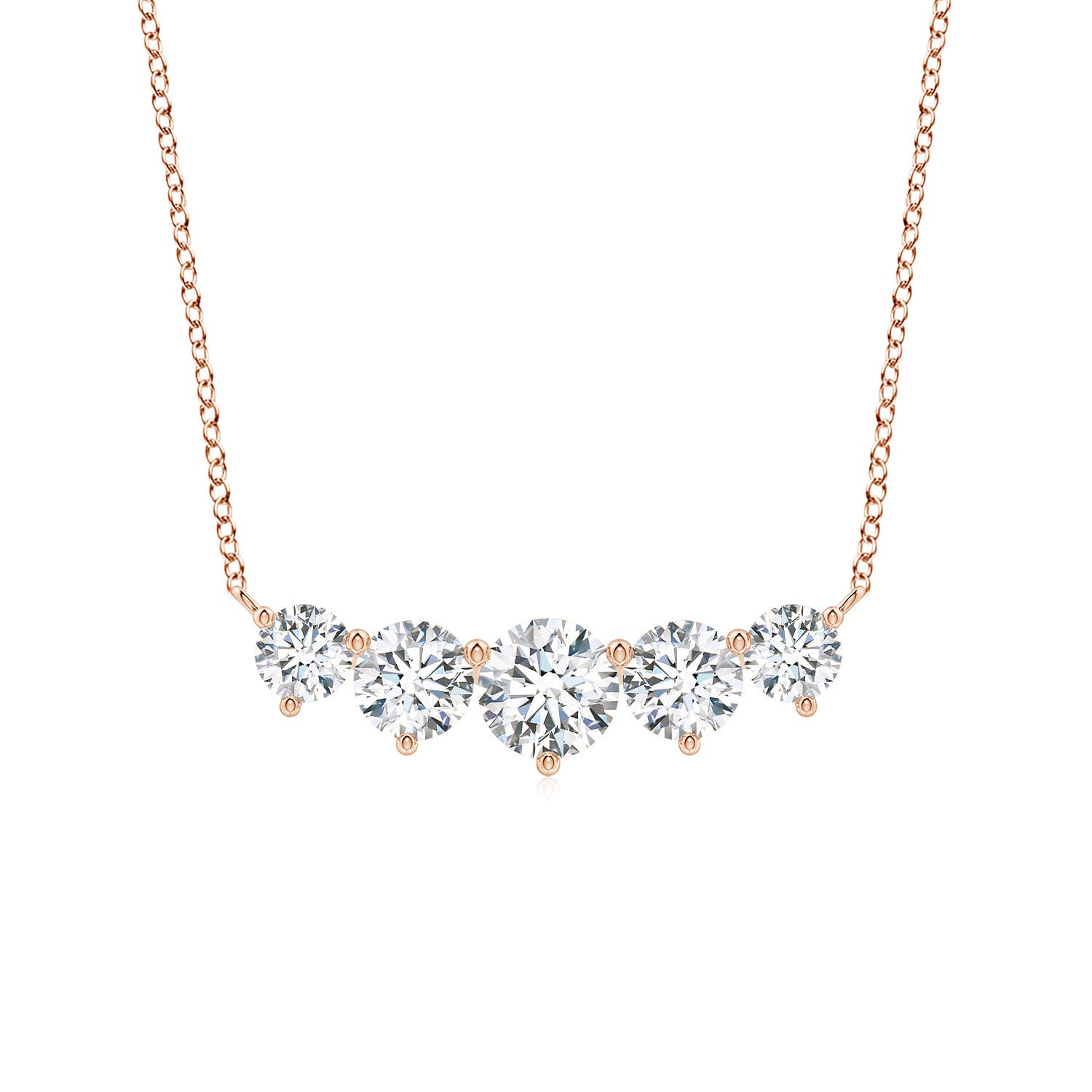 6.4mm FGVS Graduated Five Stone Round Lab-Grown Diamond Necklace in Rose Gold