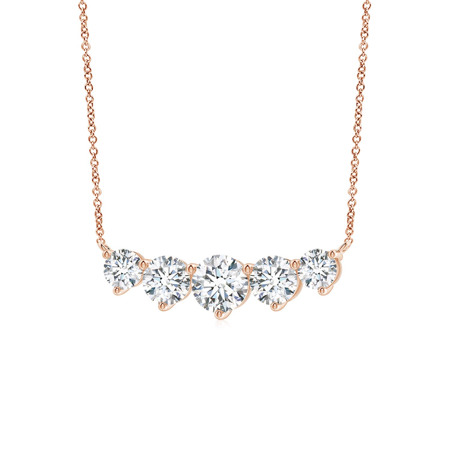 6.4mm FGVS Graduated Five Stone Round Lab-Grown Diamond Necklace in Rose Gold