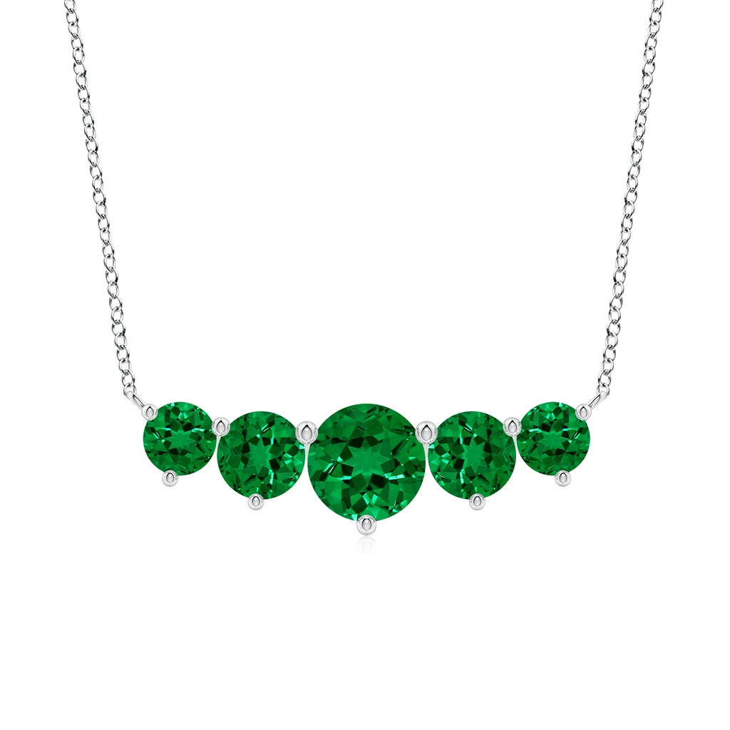 8mm Labgrown Graduated Five Stone Round Lab-Grown Emerald Necklace in White Gold