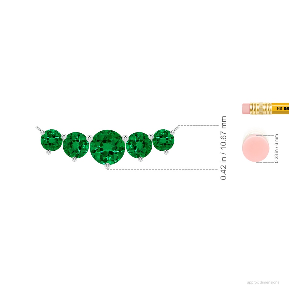 8mm Labgrown Graduated Five Stone Round Lab-Grown Emerald Necklace in White Gold ruler