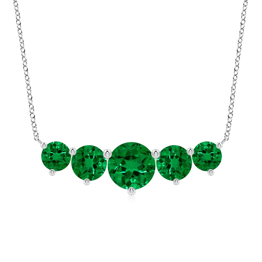 9mm Labgrown Graduated Five Stone Round Lab-Grown Emerald Necklace in White Gold