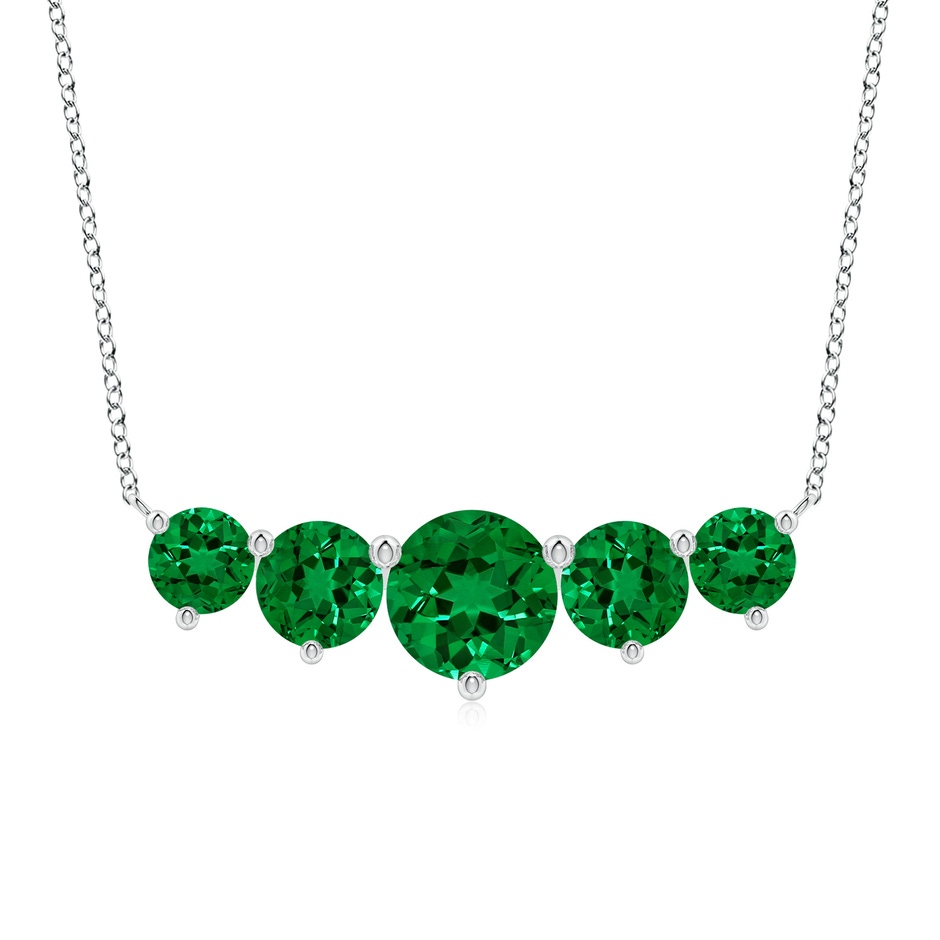 9mm Labgrown Graduated Five Stone Round Lab-Grown Emerald Necklace in White Gold 