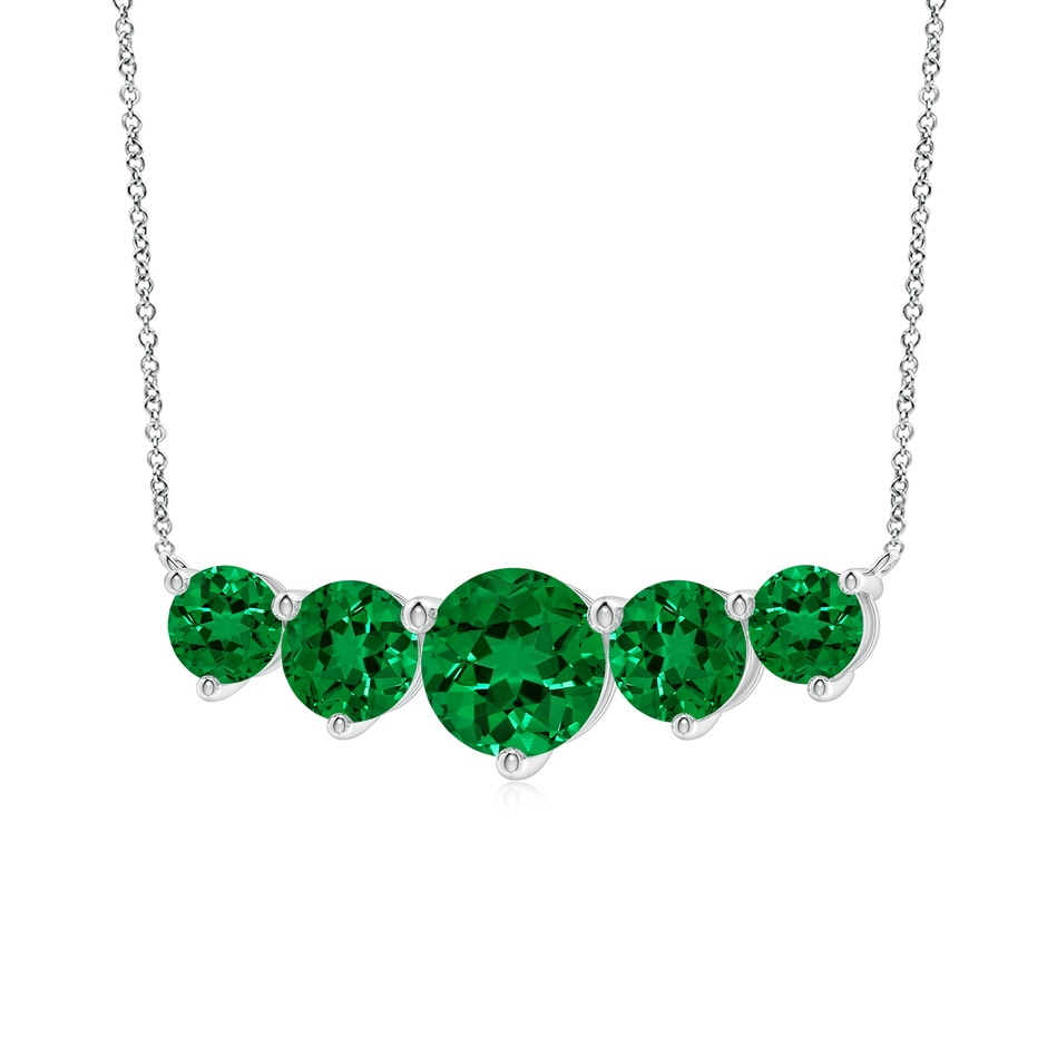 9mm Labgrown Graduated Five Stone Round Lab-Grown Emerald Necklace in White Gold Side 199