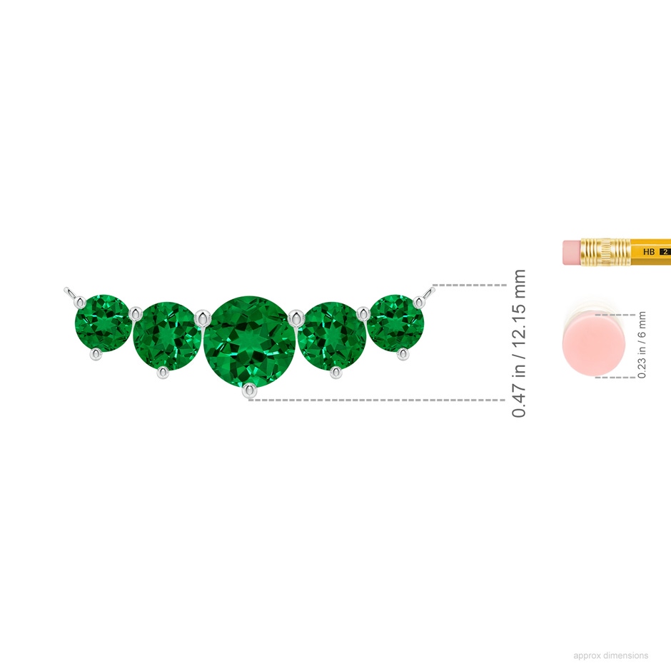 9mm Labgrown Graduated Five Stone Round Lab-Grown Emerald Necklace in White Gold ruler