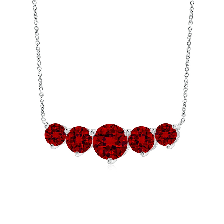 8mm Labgrown Graduated Five Stone Round Lab-Grown Ruby Necklace in 18K White Gold Side 199