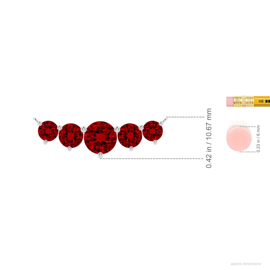 8mm Labgrown Graduated Five Stone Round Lab-Grown Ruby Necklace in 18K White Gold ruler