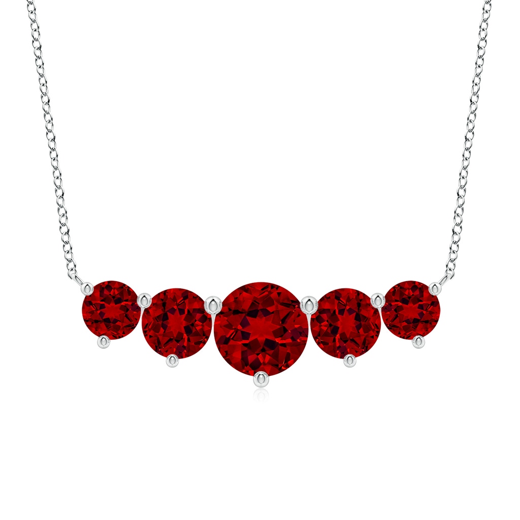9mm Labgrown Graduated Five Stone Round Lab-Grown Ruby Necklace in White Gold