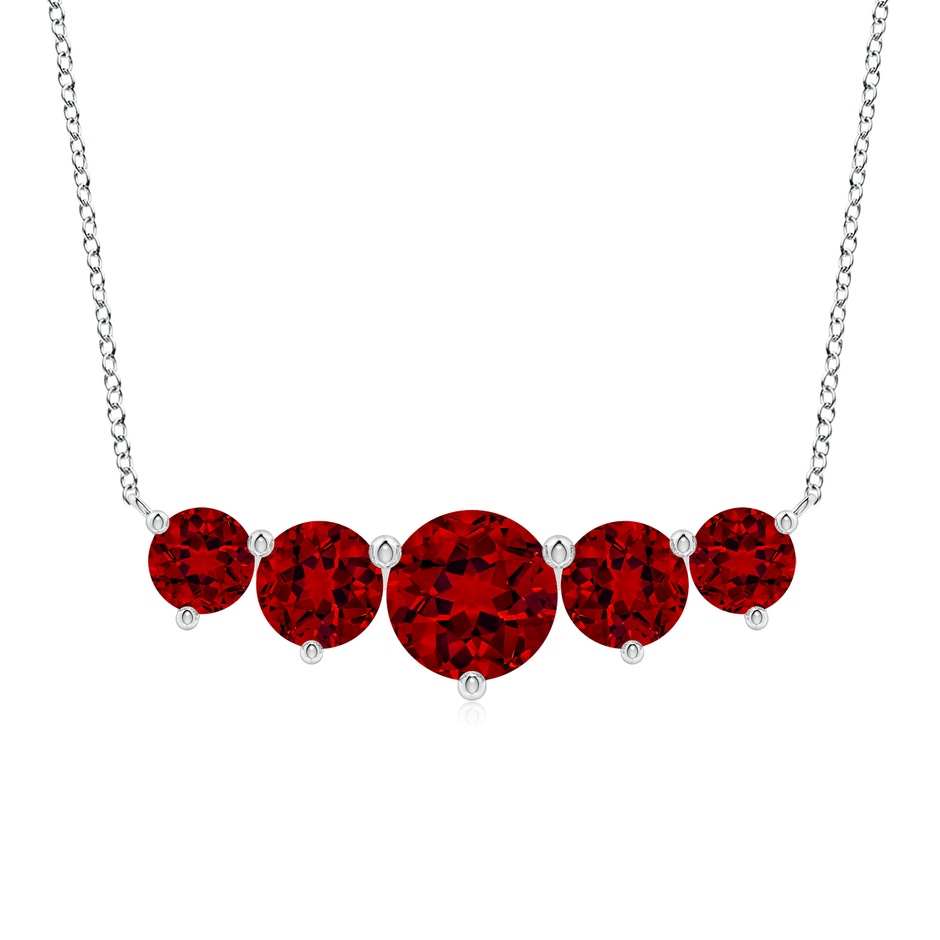 9mm Labgrown Graduated Five Stone Round Lab-Grown Ruby Necklace in White Gold 