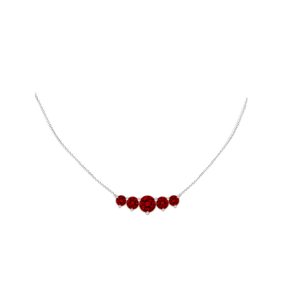 9mm Labgrown Graduated Five Stone Round Lab-Grown Ruby Necklace in White Gold pen