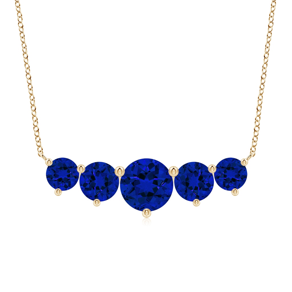 9mm Labgrown Graduated Five Stone Round Lab-Grown Blue Sapphire Necklace in Yellow Gold