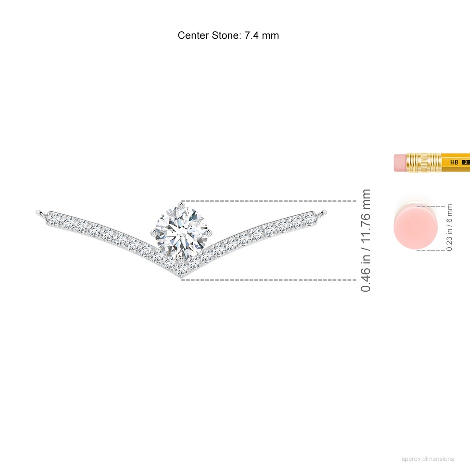 7.4mm FGVS Round Lab-Grown Diamond Chevron Necklace with Accents in White Gold ruler