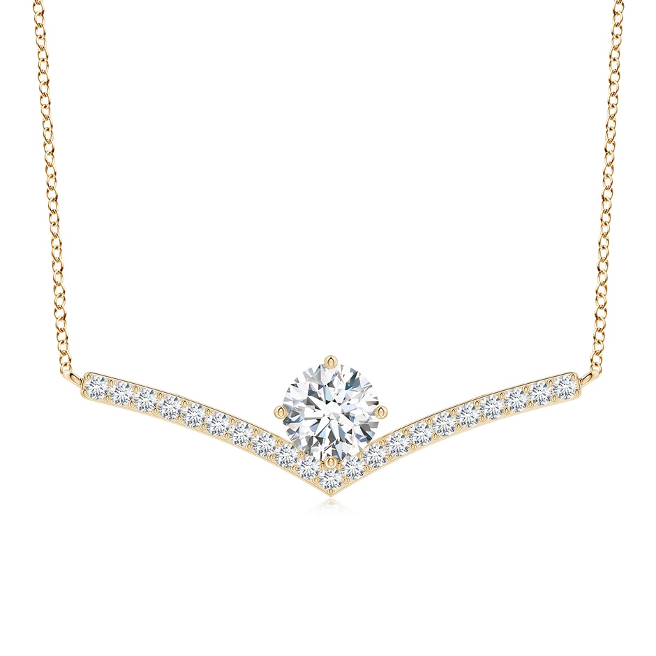 7.4mm FGVS Round Lab-Grown Diamond Chevron Necklace with Accents in Yellow Gold 