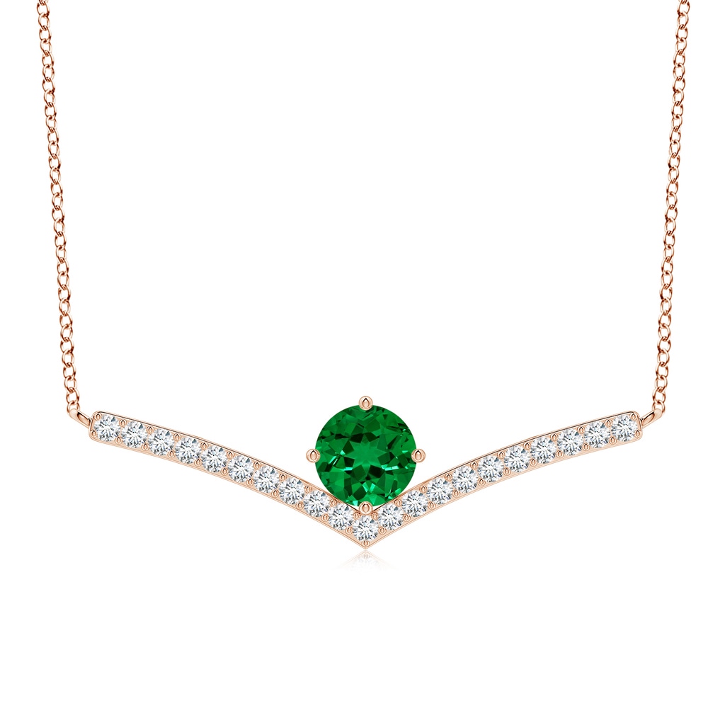 7mm Labgrown Round Lab-Grown Emerald Chevron Necklace with Diamond Accents in Rose Gold